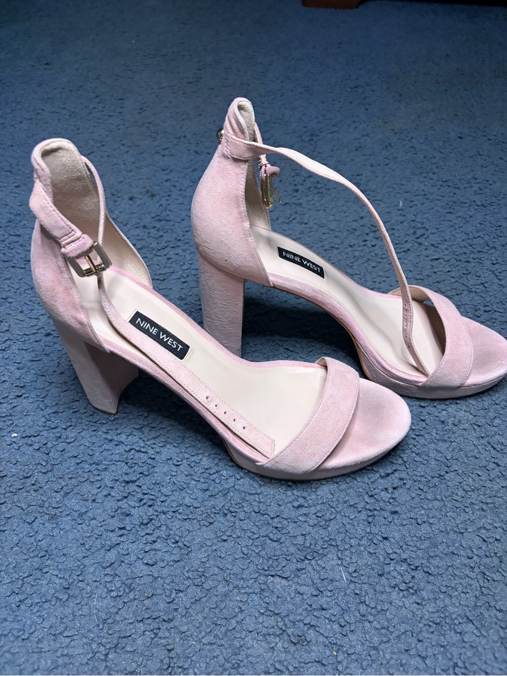 Nine West Women's Pink Suede Ankle-Strap Block Heel Sandals - Picture 3 of 4